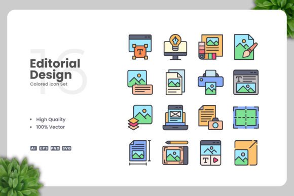 Download Editorial Design Colored Icons - Design Collection
